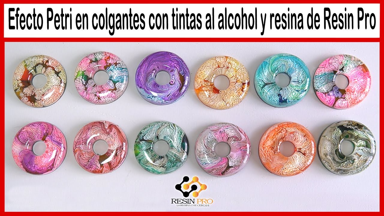 Efecto Petri en colgantes con tintas al alcohol y resina de Resin Pro
