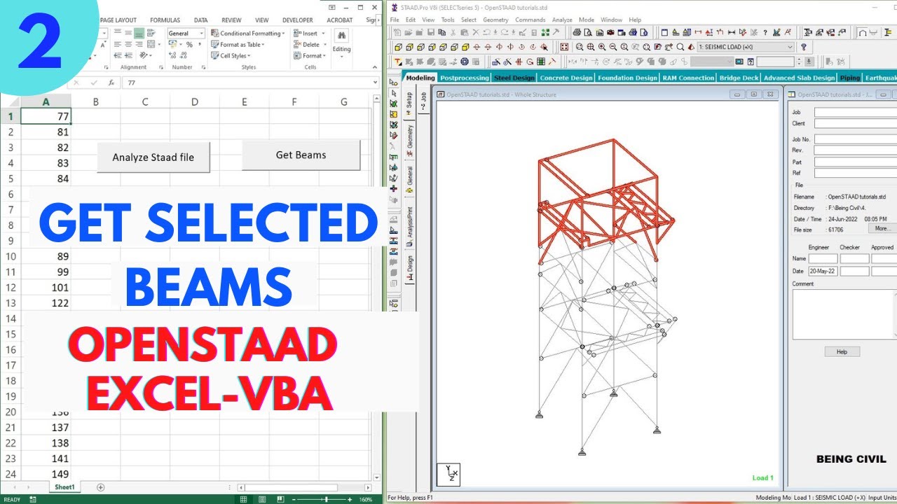 Get Selected Beams in Excel from STAAD | OpenSTAAD Excel VBA