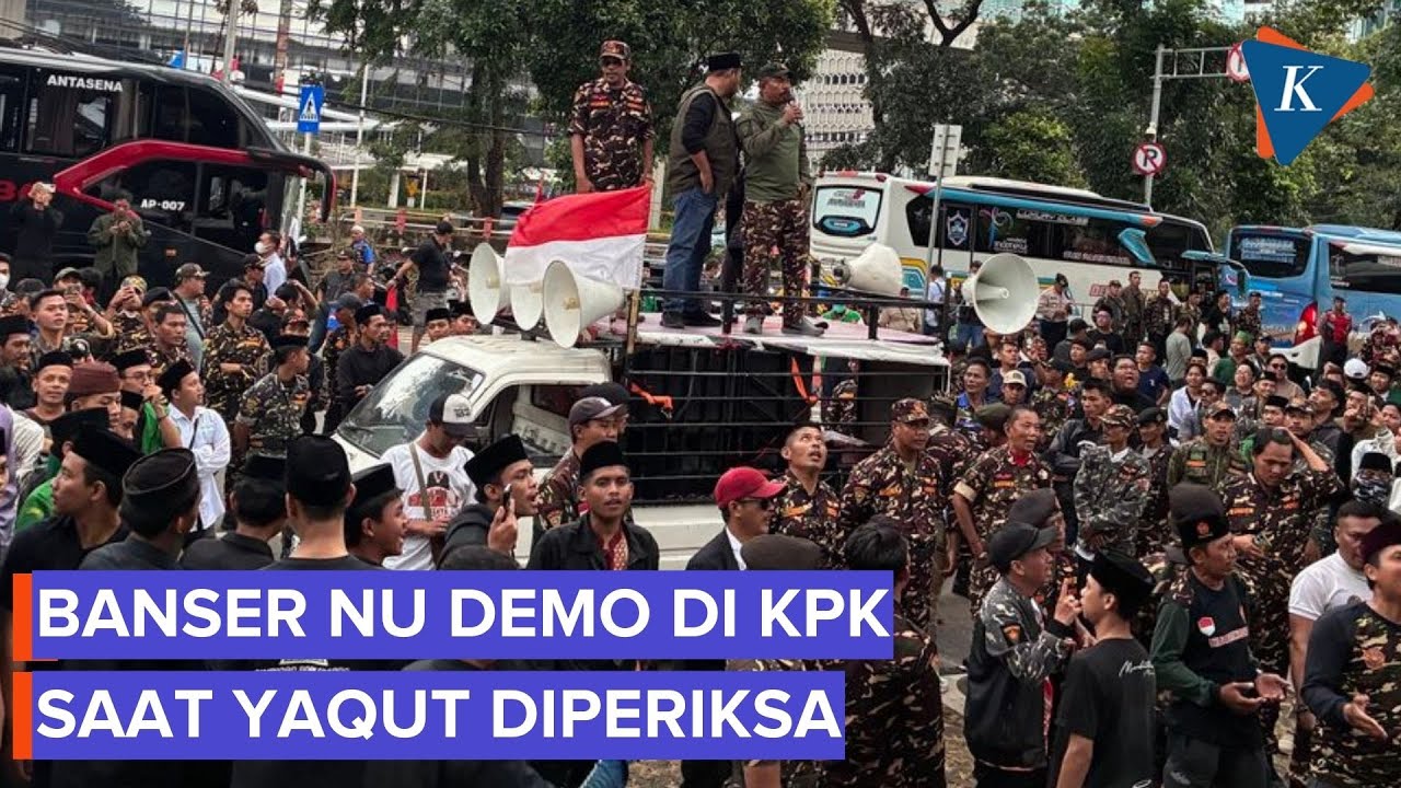 Banser Demo di KPK Saat Yaqut Diperiksa sebagai Tersangka Korupsi Haji
