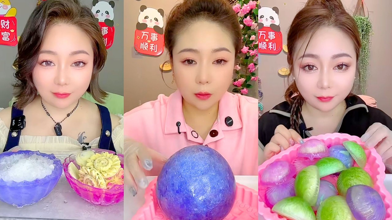 Rainbow Frozen Desserts Ice Crunch and Jelly ASMR