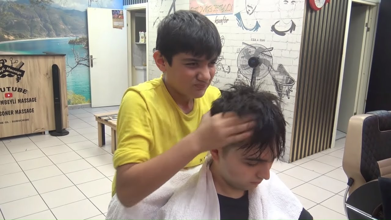 ASMR TURKISH YOUNG BARBER MASSAGE=therapy,energy,head,back,ear,arm,neck,sleep massage= berber masajı