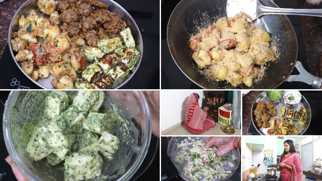 नवरात्रे के पहले दिन क्या-2 बनाया | 4 new व्रत recipes | व्रत का पनीर टिक्का चटनी | कुरकुरे पकौड़े |