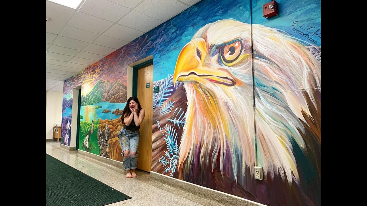 Bolton Central School Mural Timelapse- The Bolton Eagle Over Lake George with Native Flora and Fungi