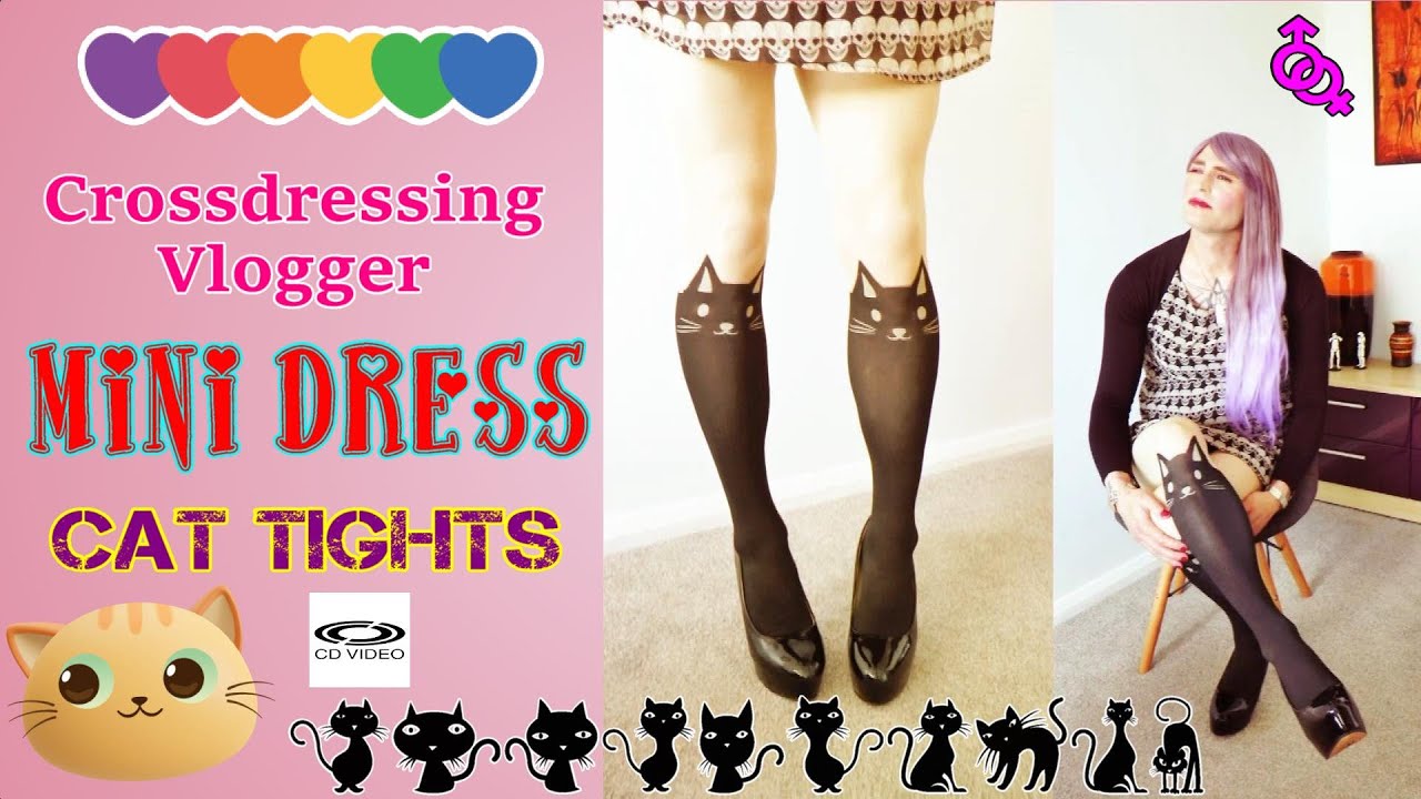 Crossdressing Vlogger cute mini dress sweet cat tights