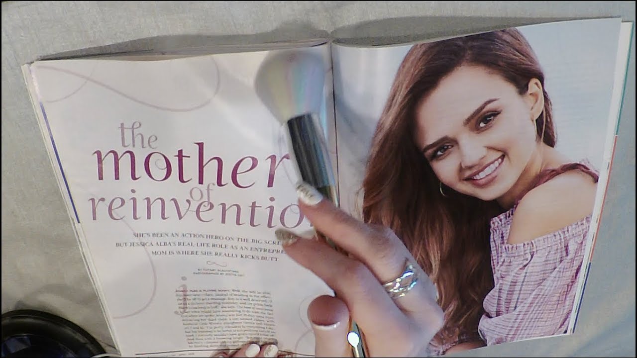 ASMR Magazine Flip Through With Gum, Whisper & Brush For Sleep.  Jessica Alba.