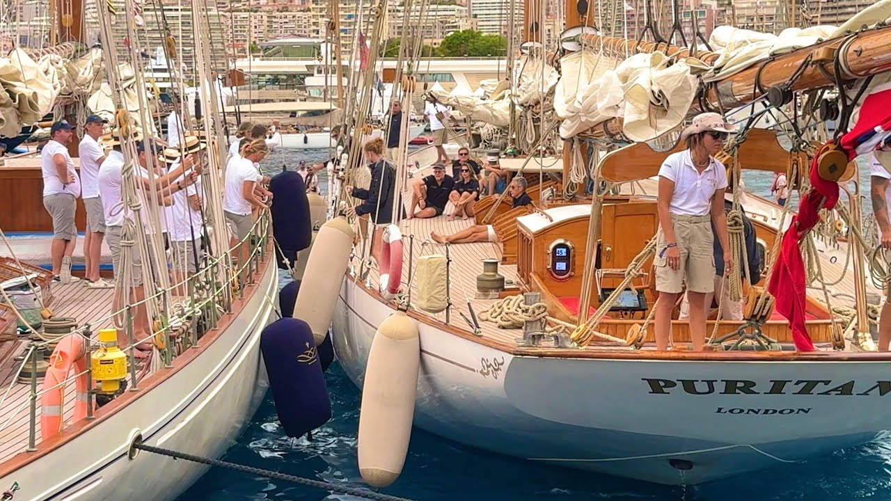 FIVE CLASSIC SAILING  YACHT UNBELIEVABLE DOCKING MANEUVER 17TH MONACO CLASSIC WEEK !@emman25MC