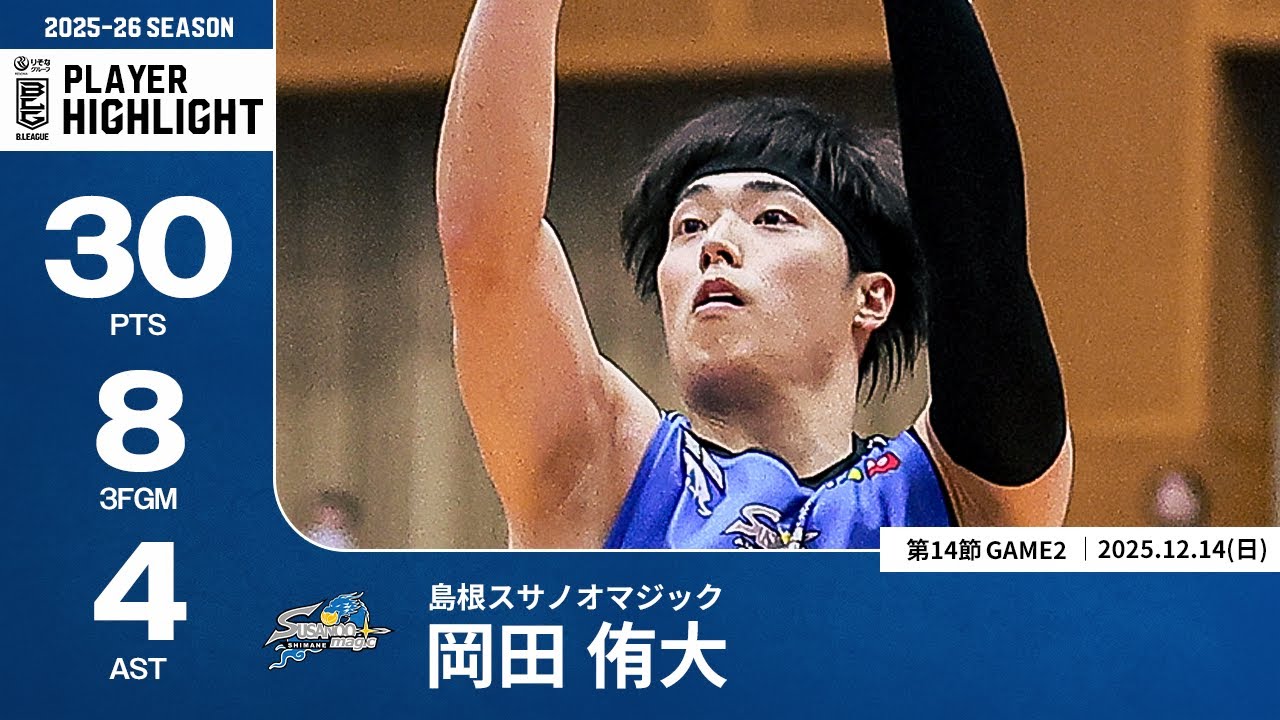【プレーまとめ】島根#77 岡田 侑大｜第14節GAME2｜12.14.2025 プロバスケ (Bリーグ)