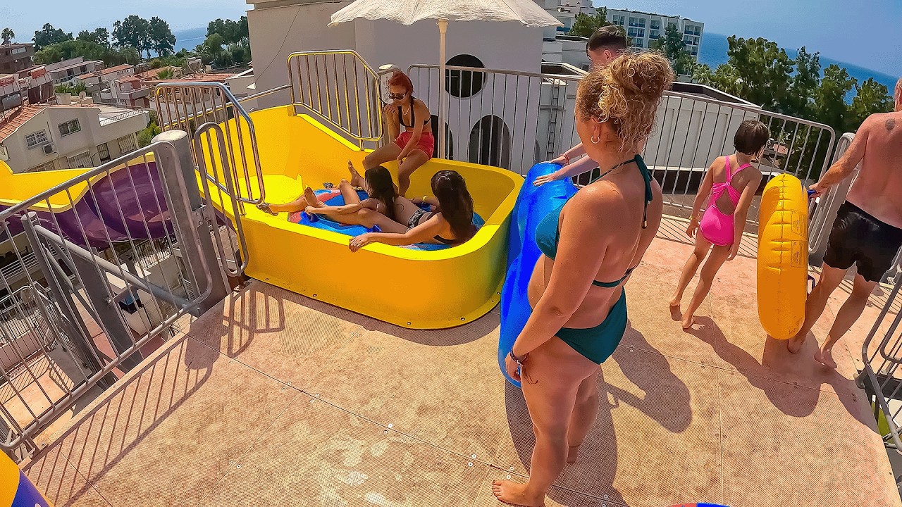 Water slides at Magic Aqua World Water Park at the Infinity Hotel in Kuşadası, Aydın