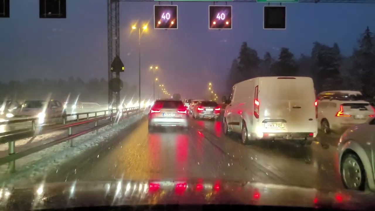 Going from Ikea Barkarby to Stockholm, on a snowy crowded day  | Snow | Sweden | Dashcam |