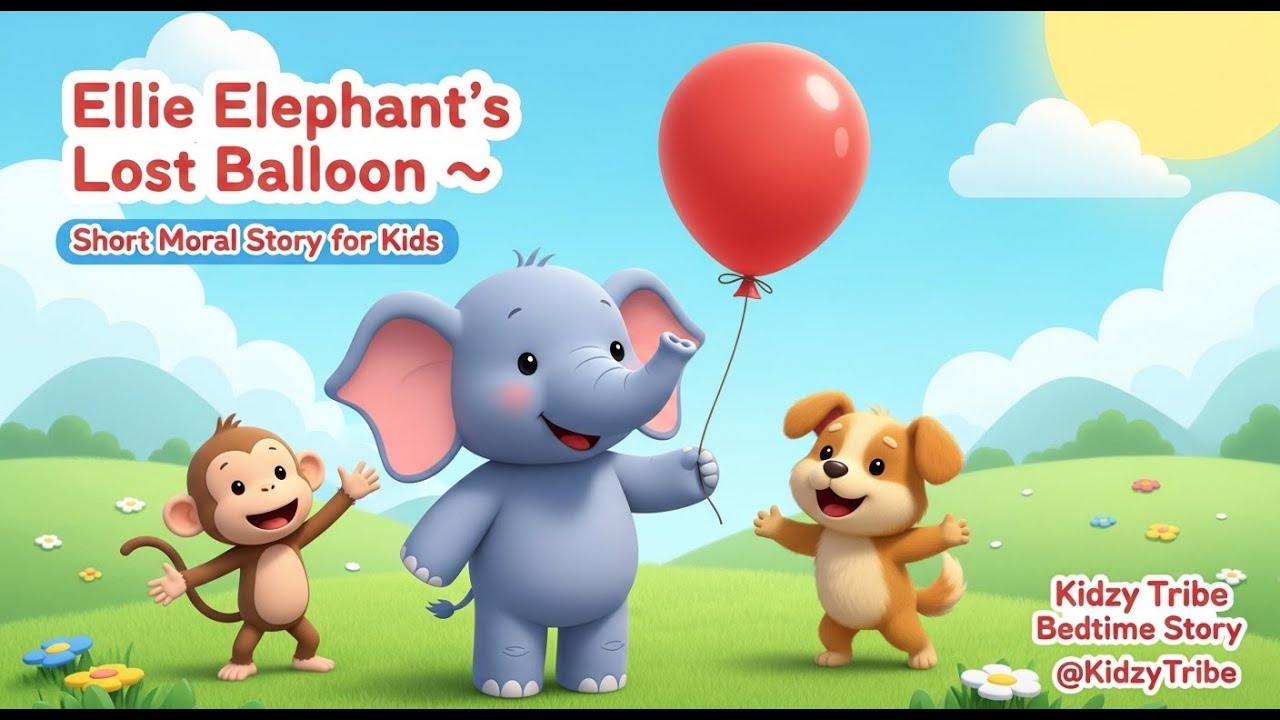 Ellie Elephant&rsquo;s Lost Balloon 🎈 | Short Moral Story for Kids | Kidzy Tribe Bedtime Story