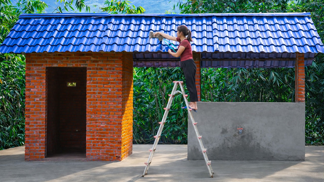 Strong Woman Builds a Solid Brick Toilet in the Forest | Off-Grid Living