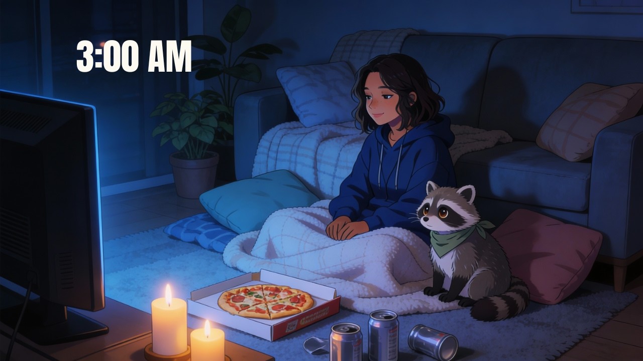 Pizza, Blankets & Soft Candlelight 🌙 Comforting Lofi Animation