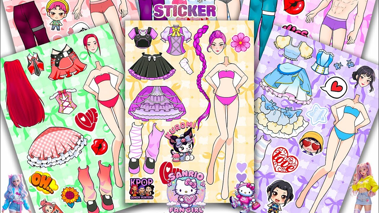 Oddly Satisfying ASMR Sticker Book Kpop Idol Sanrio Fan Girl Transformation! 💖 Paper DIY #199