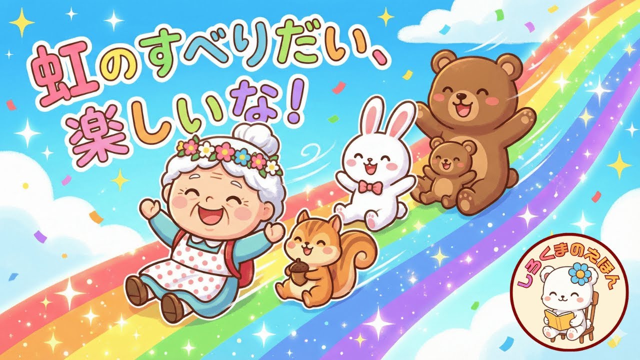 【動く絵本】おばあちゃんと虹のすべりだい🌈ニコニコ笑顔で山登り！うさぎさんリスさんクマさんと一緒♪【3歳・4歳・5歳】【読み聞かせ】