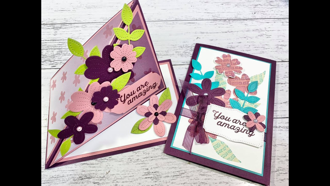 Live Sunday Crafting Triangle Easel Fun Fold Card & the Kissing Stamping technique with DonnaG!