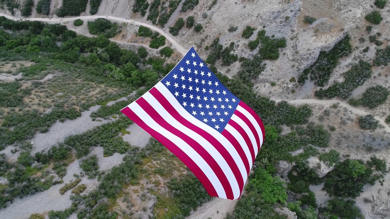 Aerial drone video of a giant American flag in Utah