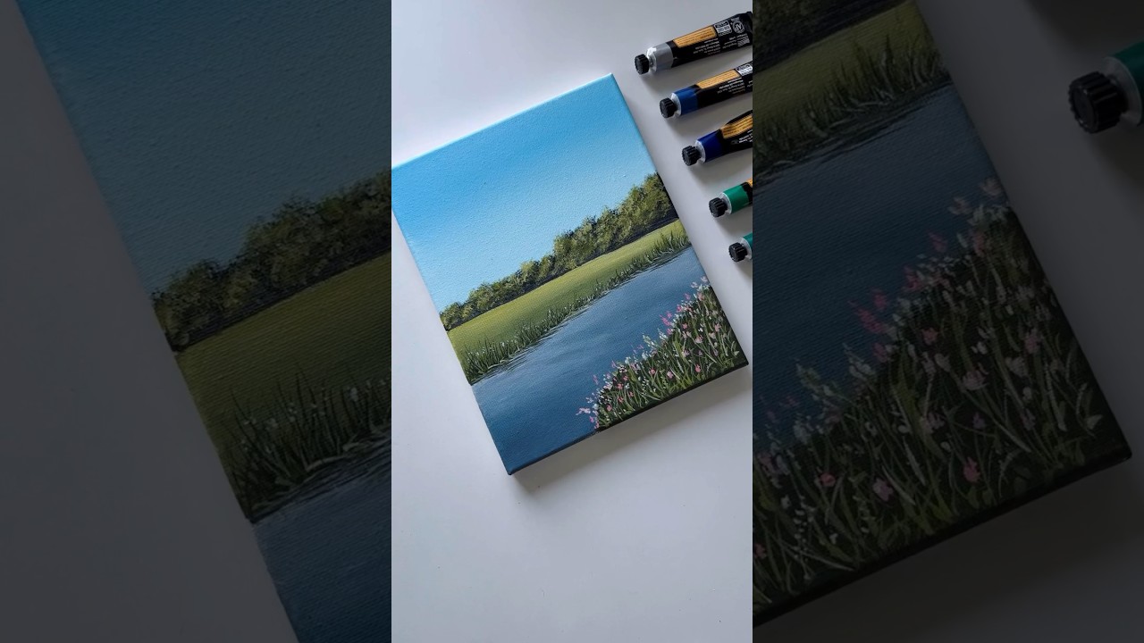🎨 Quite Flow: Mini River Painting✨ What are your thoughts on this painting? #canvas #acrylic #arts