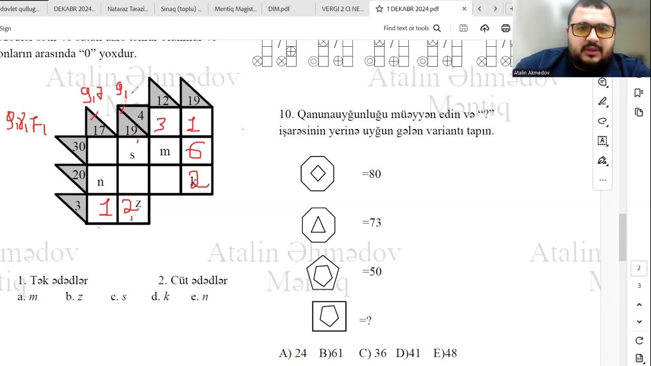 01.12.2024 Dövlət qulluğu məntiq qəbul suallarının izahı- Atalin Əhmədov