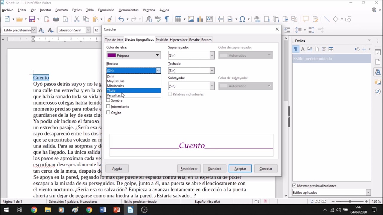 formato caracter
