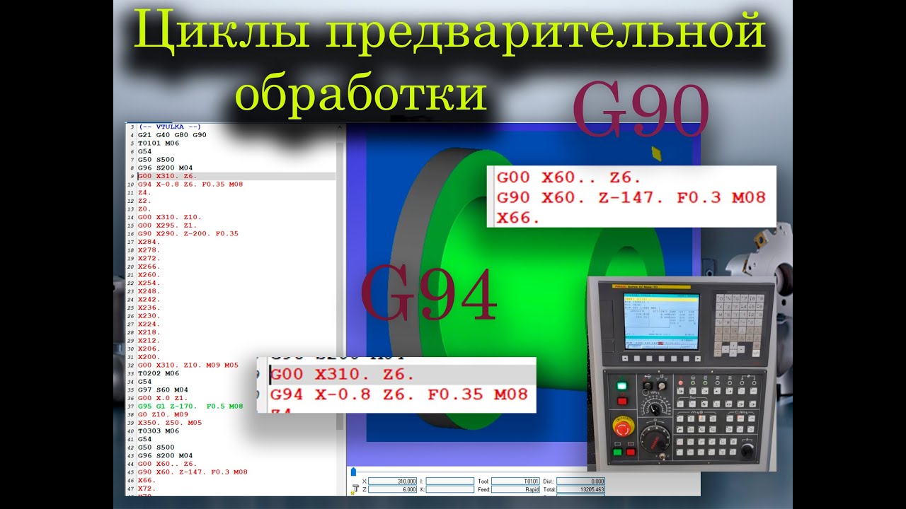 Стандарт. токарные циклы продольной и торцевой черновой обработки G90 и G94 для стойки FANUС (CIMCO)