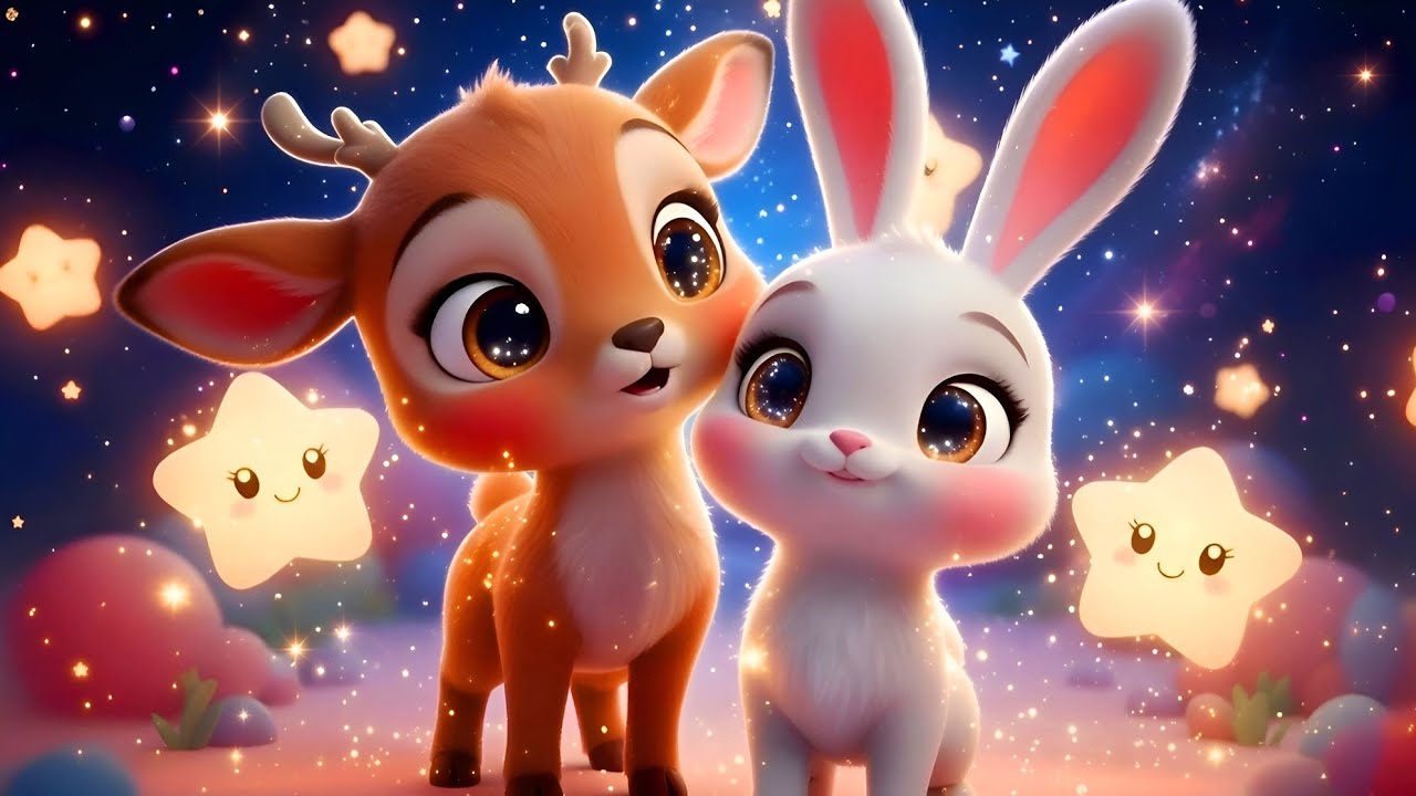 Shiny Stars Night 🌙 | Cute Deer & Bunny Sleep Song | Baby Lullaby(Lori) for Sweet Dreams