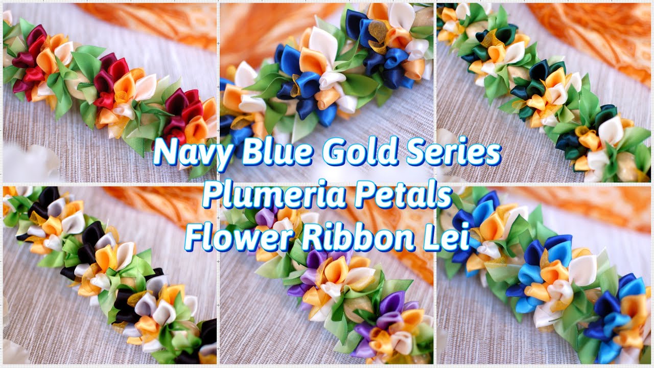 How To Make This Beautiful Navy Blue Gold Series Hawaiian Flower Ribbon Lei