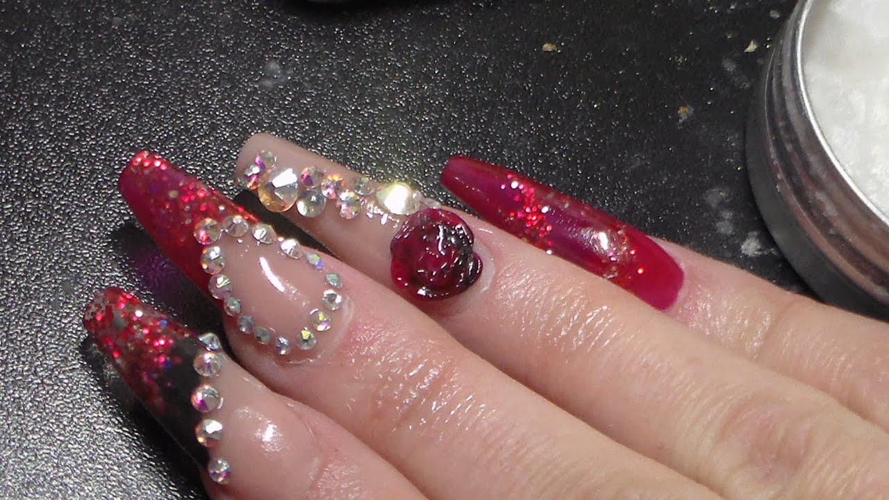 Acrylic Nails | Red and Black Extreme Design