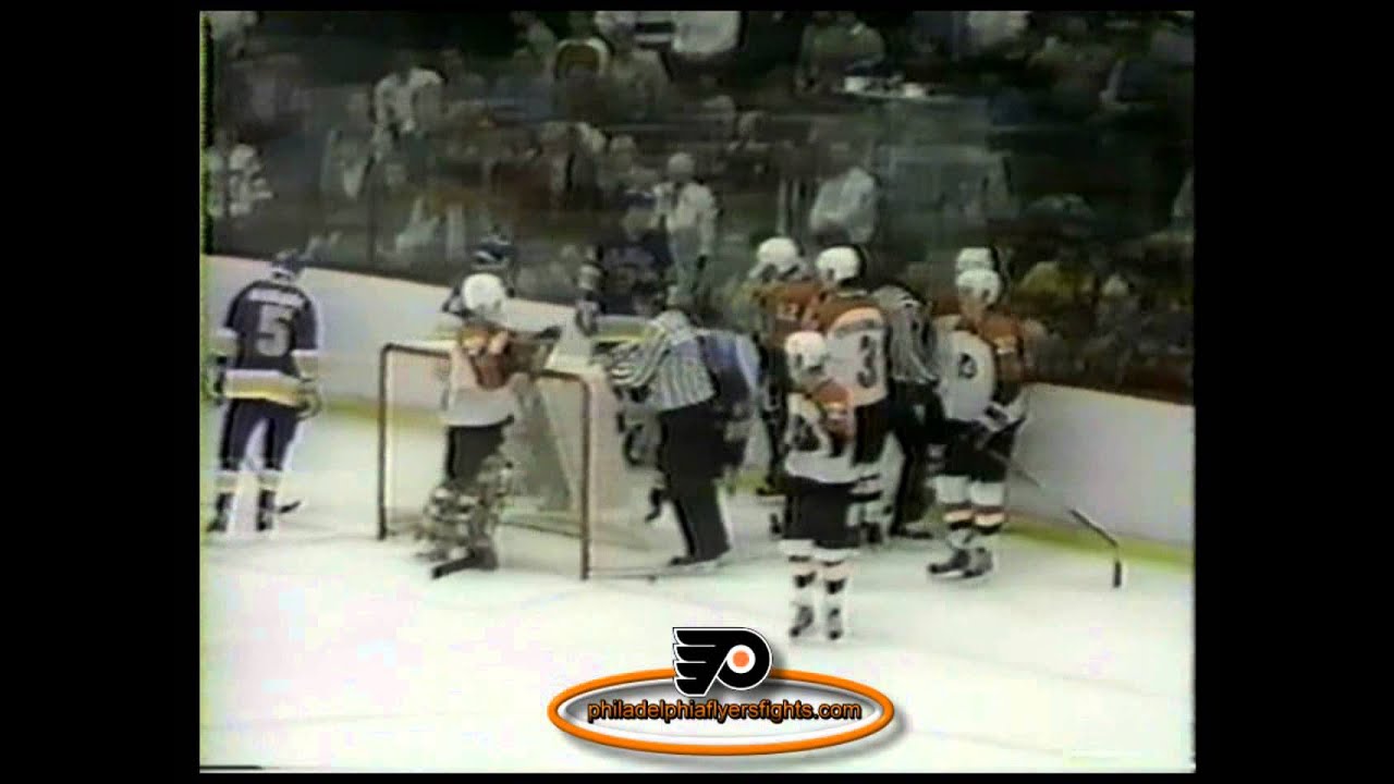 Oct 25, 1984 Joe Mullen Clothes Lined By Ed Hospodar St Louis Blues vs Philadelphia Flyers