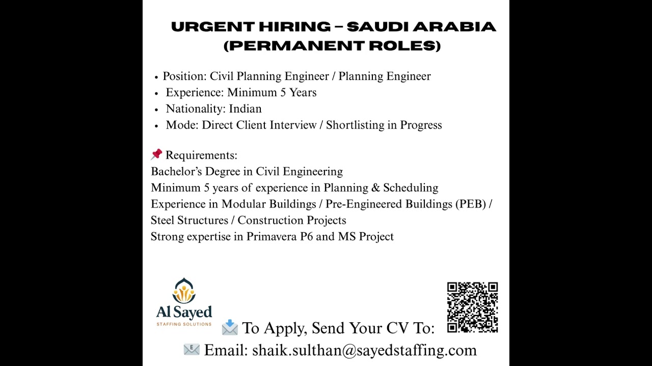 Planning Engineers-requirement in Saudi Arabia #middleeastjobs #engineeringcareers #hiringnow