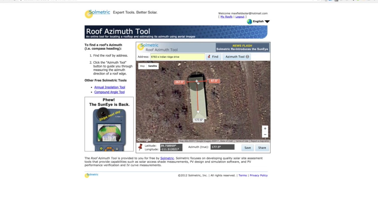 Solmetric Roof Azimuth Tool Deminstration