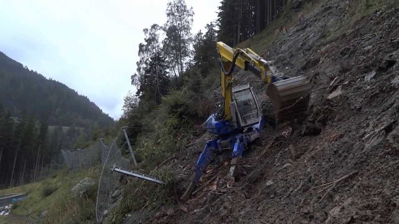 Erdbau Holzernte Saueregger (Schreitbagger Walking Excavator Video)