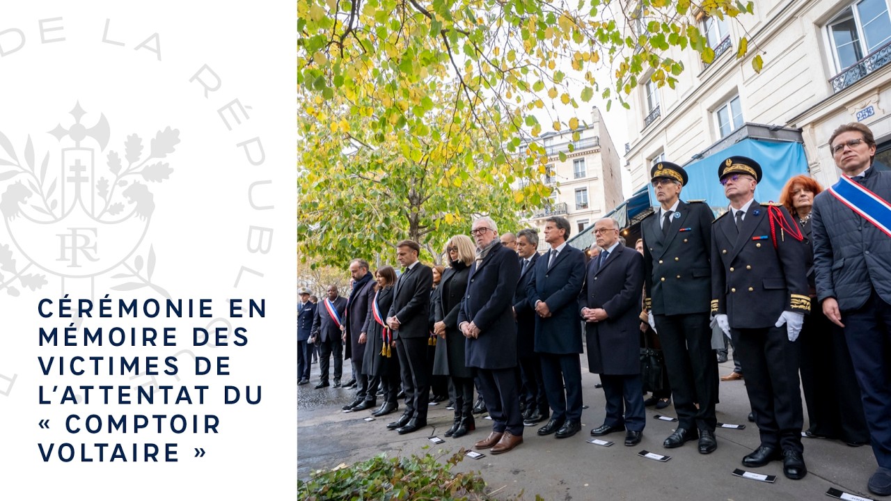 C&eacute;r&eacute;monie en m&eacute;moire des victimes de l&rsquo;attentat du &laquo; Comptoir Voltaire &raquo;.
