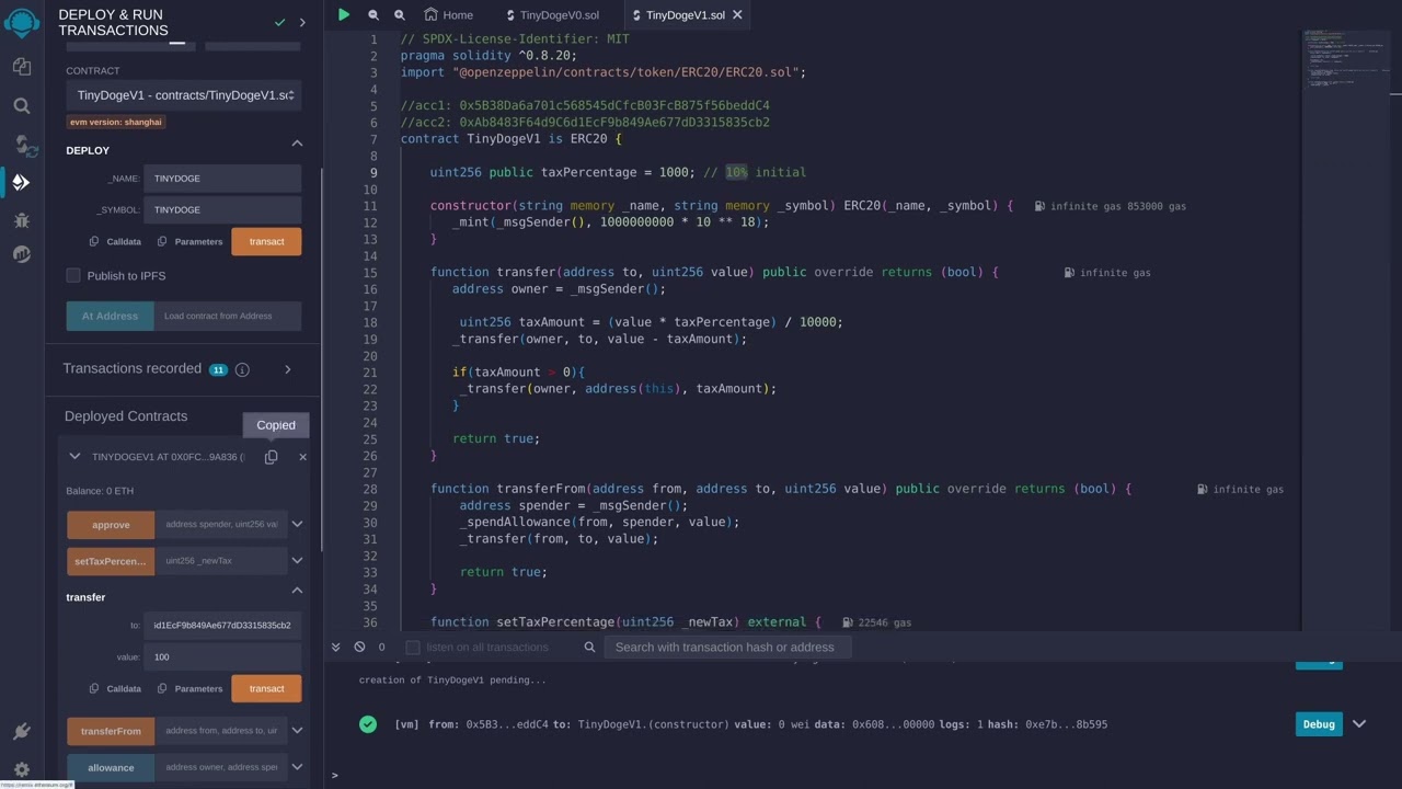 Meme coins tutorial - Token with tax in  Solidity - Ethereum