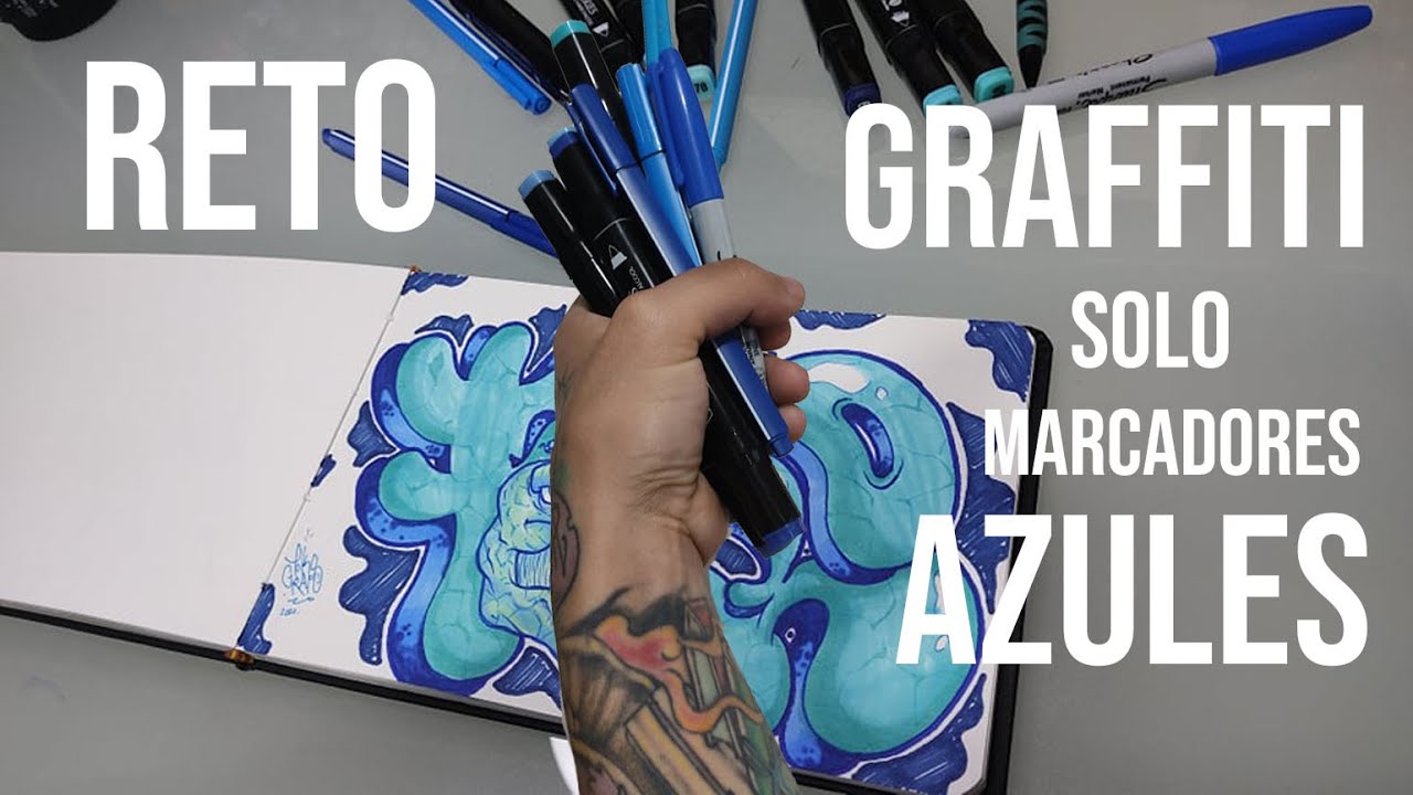 Reto de los marcadores azules, hago un sketch graffiti en monocromático