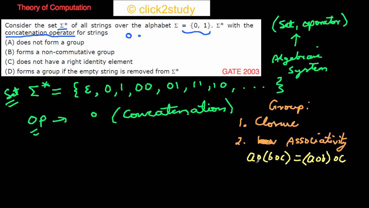 Example 1.002 TOC GATE CS 2003 (concatenation and group theory)