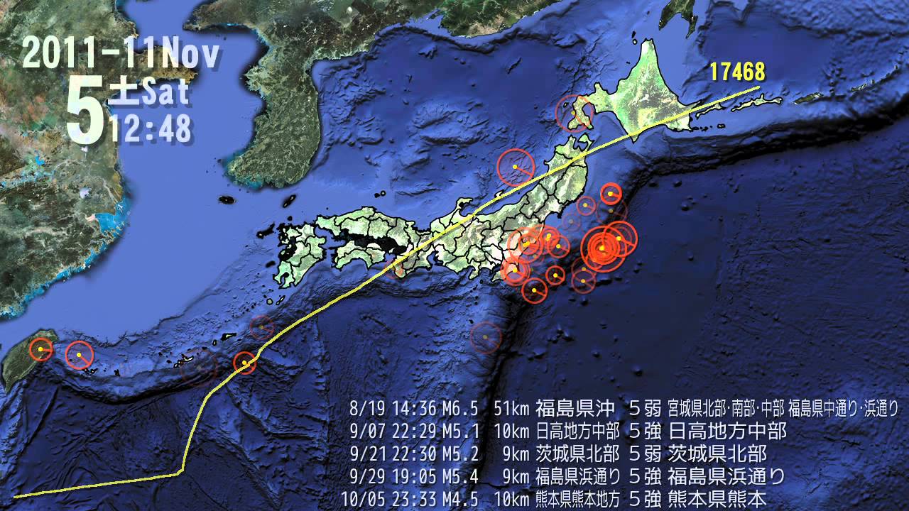 2011年の日本の地震 分布図 Japan earthquakes 2011 Visualization map (2012-01-01)