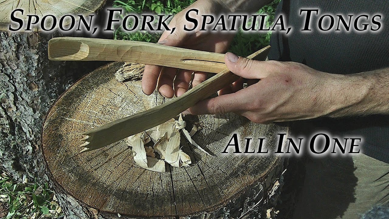 Hand-Carving Wood Bushcraft Tongs