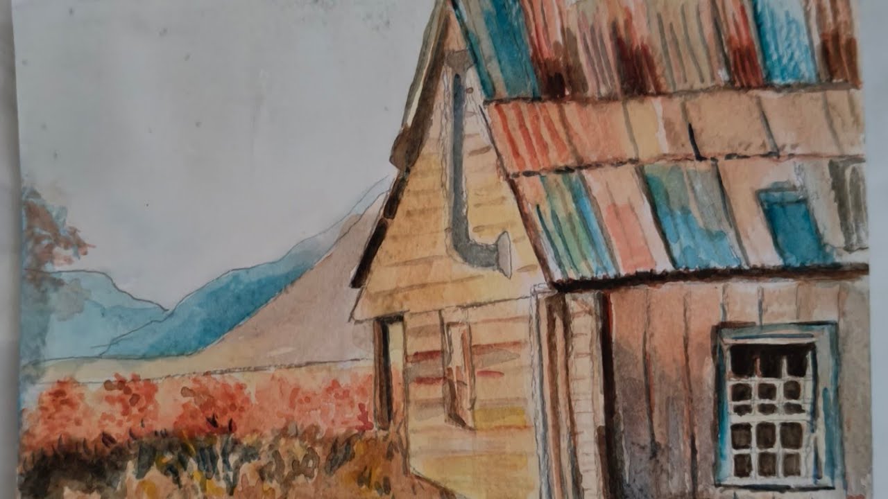 Easy watercoor tutorial on how to paint a farm house 