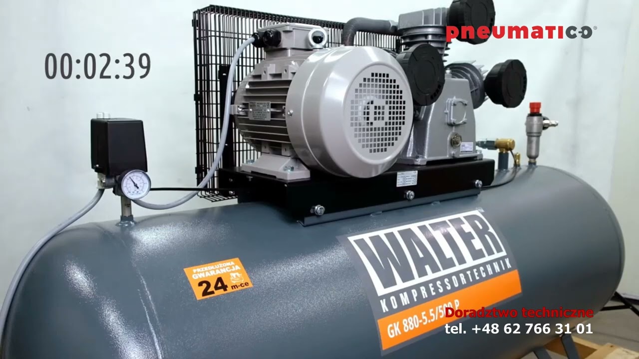 Czas sprężania kompresora tłokowego Walter GK 880-5.5/500