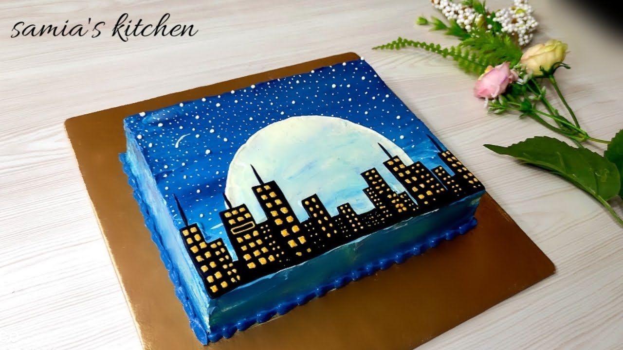 Quick & Simple Cake Decorating for Beginner | City Skyline at Night
