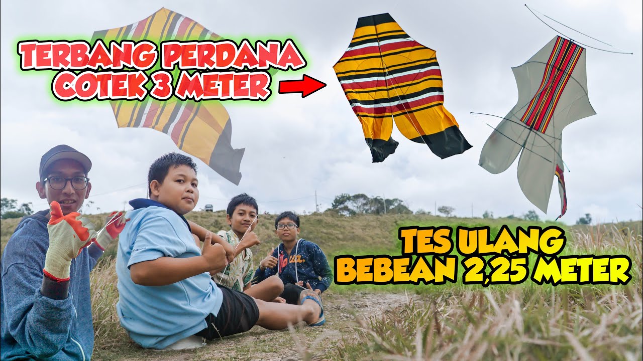 ANGIN BADAI Tes Perdana Layangan Cotek 3 Meter Sekalian Tes Bebean 2,25 Meter.