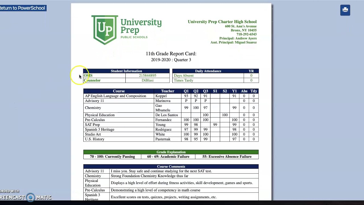 University Prep Digital Report Cards