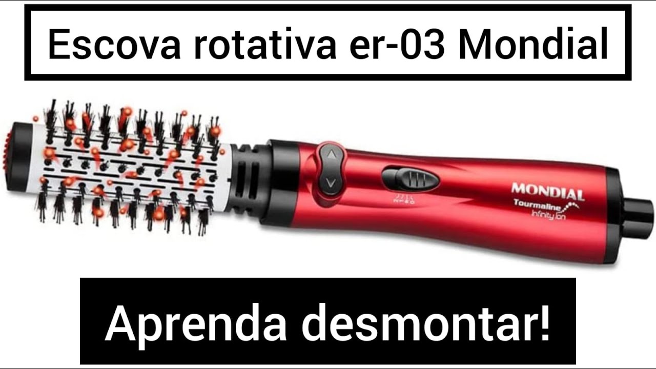 Como abrir desmontar Escova Rotativa Mondial Tourmalaine ER-03 Aprenda trocar cabo da Escova Mondial