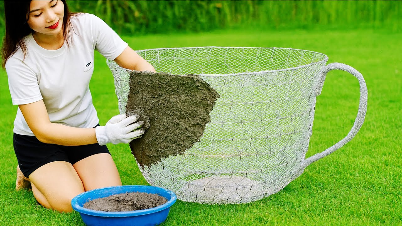 how to make amazing unique flower pots / cement flower pot craft ideas / DIY flower pots