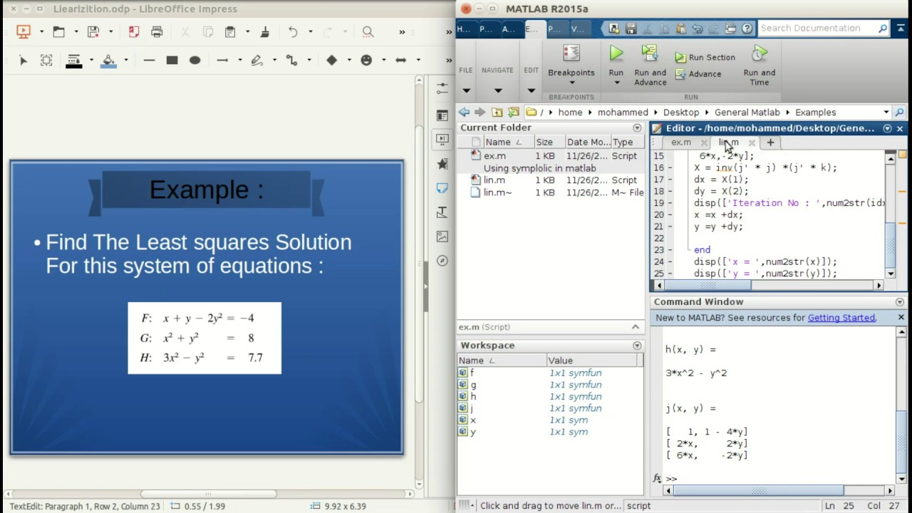 Solving Non-linear equation (Linearization) - حل أنظمة المعادلات غير الخطية بإستخدام الماتلاب