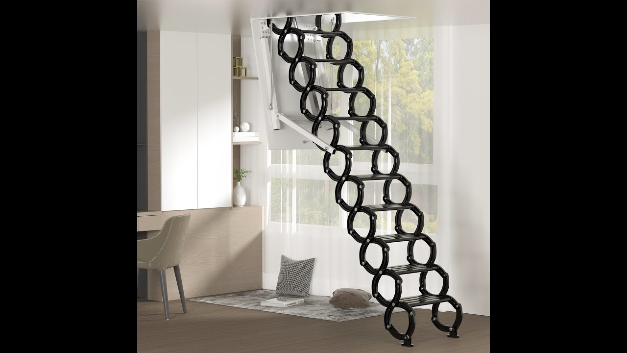Motorgenic H025-A001 Electric Attic Ladder Aluminum Folding 9.5Ft with Remote for Loft Installation