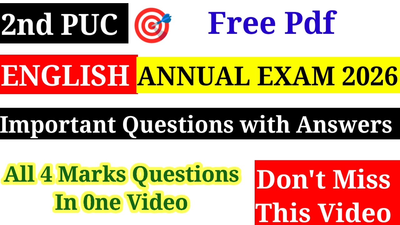 2nd PUC English Important Questions For Annual Exam 2026 With Answers Kseab