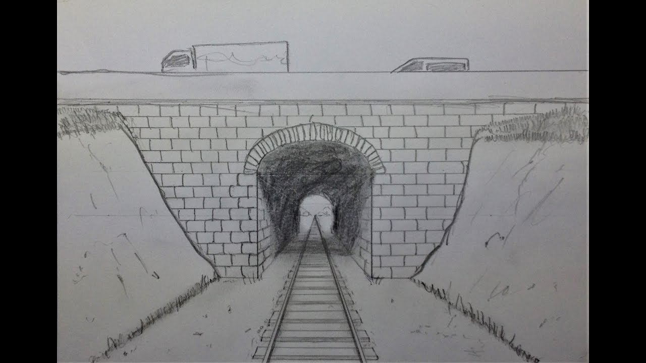 How To Draw In One Point Perspective: Train Track and Tunnel