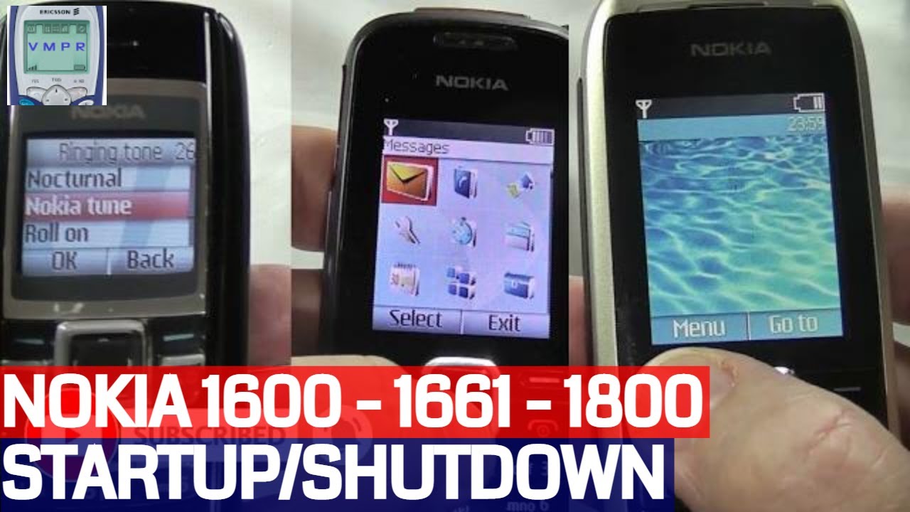 Nokia 1600, 1661 & 1800 Mobile Phones - Startup,  Nokia Ringtone & Shutdown.