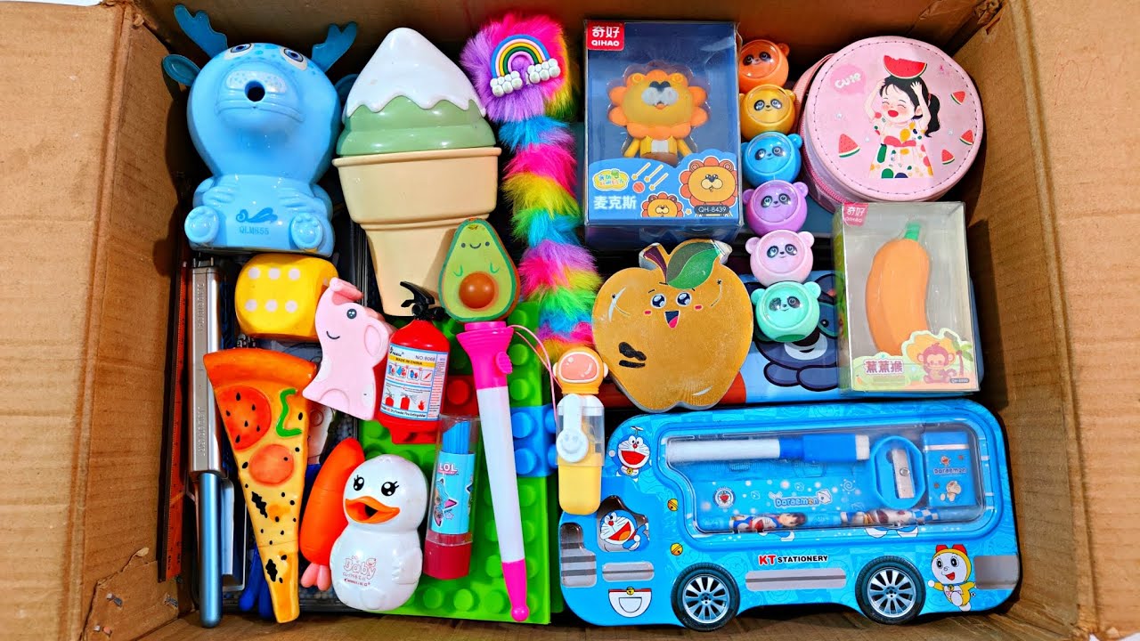 Unboxing New Fancy Stationery📚, Back to School, Geometry Box, Rainbow Pen, Erasers, Pouch, Sharpener